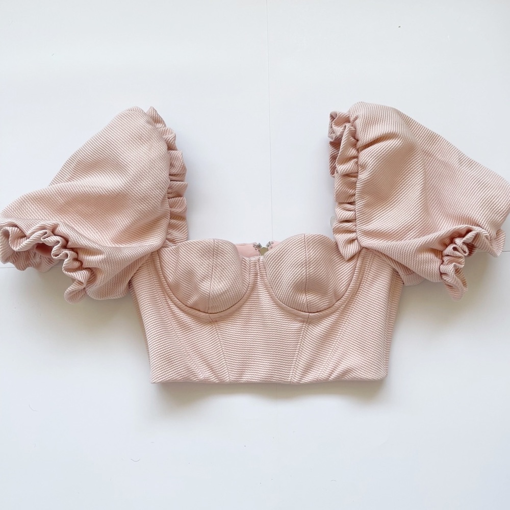 House of CB Pink Textured Puff Sleeve Corset Top - Size S - Picture 3 of 8